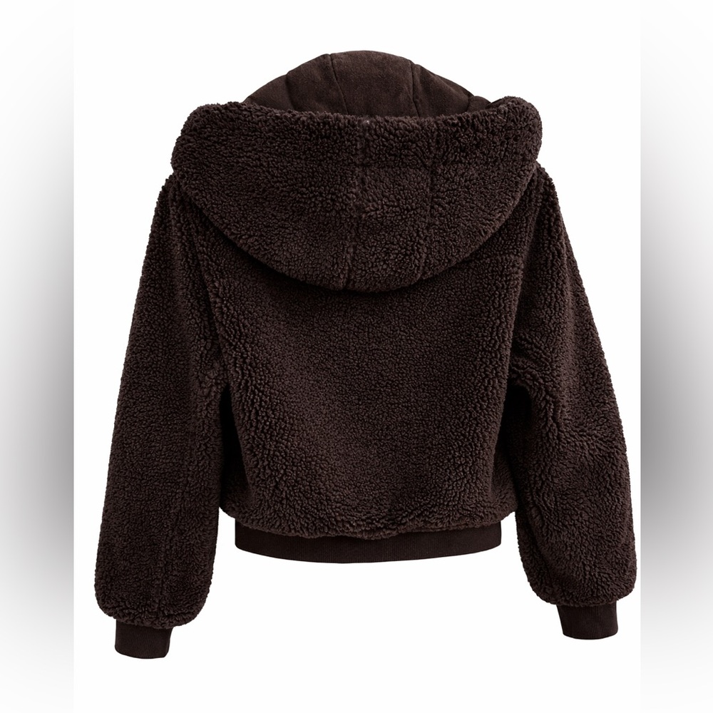 Alo Yoga Foxy Sherpa Jacket – Brown – XS – Hooded Zip Teddy Fleece - Picture 4 of 5